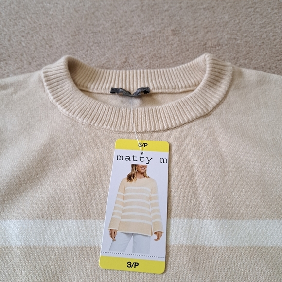 New! Matty M Tunic Sweater Women's Small Cream Beige Striped Knit Oversized - Picture 12 of 16